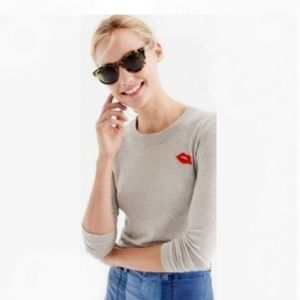 J. Crew Gray Crew Neck Sweater with Red Detail